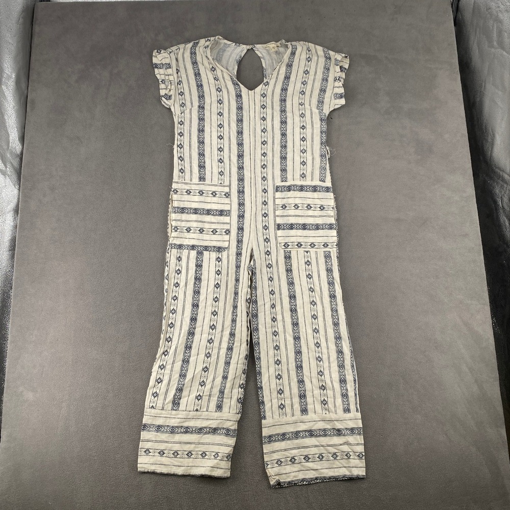 Monteau‎ Los Angeles Striped Linen Blend Jumpsuit Womens Small Blue White Boho